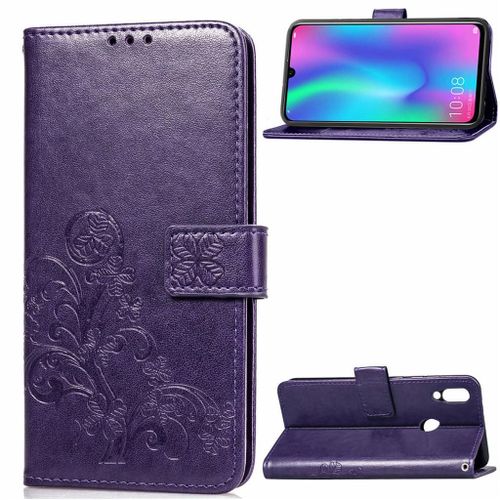 Huawei P Smart (2019) Coque, Saturcase Lucky Clover Pu Cuir Magnétique Flip Portefeuille Support Porte-Carte Protecteur Coque Housse Étui Avec Dragonne Pour Huawei P Smart (2019) / Honor 10 Lite (Violet)