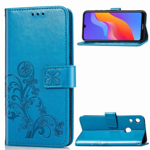 Huawei Y6 2019 Coque, Saturcase Lucky Clover Pu Cuir Magnétique Flip Portefeuille Support Porte-Carte Protecteur Coque Housse Étui Avec Dragonne Pour Huawei Y6 2019 / Honor 8a (Bleu)