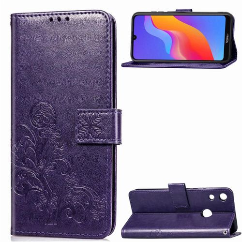 Huawei Y6 2019 Coque, Saturcase Lucky Clover Pu Cuir Magnétique Flip Portefeuille Support Porte-Carte Protecteur Coque Housse Étui Avec Dragonne Pour Huawei Y6 2019 / Honor 8a (Violet)