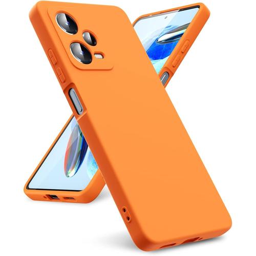 Coque Compatible Avec Xiaomi Redmi Note 12 Pro 5g, Coque Silicone Liquide Intérieur Microfibre Souple Étuis En Caoutchouc Housse Antichoc Protection Bumper Protecteur - Orange