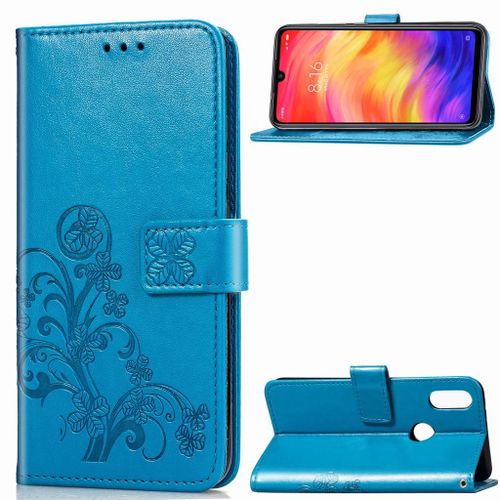 Xiaomi Redmi Note 7 Coque, Saturcase Lucky Clover Pu Cuir Magnétique Flip Portefeuille Support Porte-Carte Protecteur Coque Housse Étui Avec Dragonne Pour Xiaomi Redmi Note 7 (Bleu)