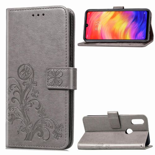 Xiaomi Redmi Note 7 Coque, Saturcase Lucky Clover Pu Cuir Magnétique Flip Portefeuille Support Porte-Carte Protecteur Coque Housse Étui Avec Dragonne Pour Xiaomi Redmi Note 7 (Gris)