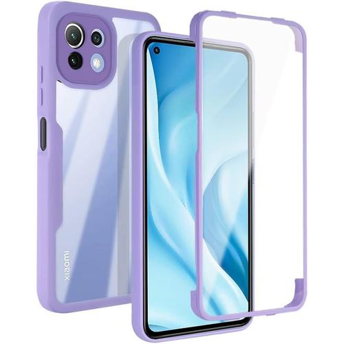 Coque Pour Xiaomi Mi 11 Lite Avec Anti-Rayures Protecteur D'écran 360 Degré Anti-Chute Antichoc Transparente Etui Pour Téléphone Full Body Housse Pour Xiaomi Mi 11 Lite,Mauve