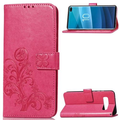 Samsung Galaxy S10 Plus Coque, Saturcase Lucky Clover Pu Cuir Magnétique Flip Portefeuille Support Porte-Carte Protecteur Coque Housse Étui Avec Dragonne Pour Samsung Galaxy S10 Plus (Rose)