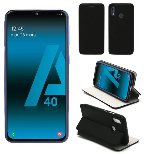 Etui Luxe Samsung Galaxy A40 4g Noir Ultra Slim Cuir Pu Avec Stand - Housse Coque De Protection Samsung Galaxy A40 Smartphone 2019 - Accessoires Pochette Cover Xeptio Case