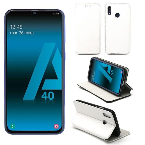 Etui Luxe Samsung Galaxy A40 4g Blanc Ultra Slim Cuir Pu Avec Stand - Housse Coque De Protection Samsung Galaxy A40 Smartphone 2019 - Accessoires Pochette Cover Xeptio Case