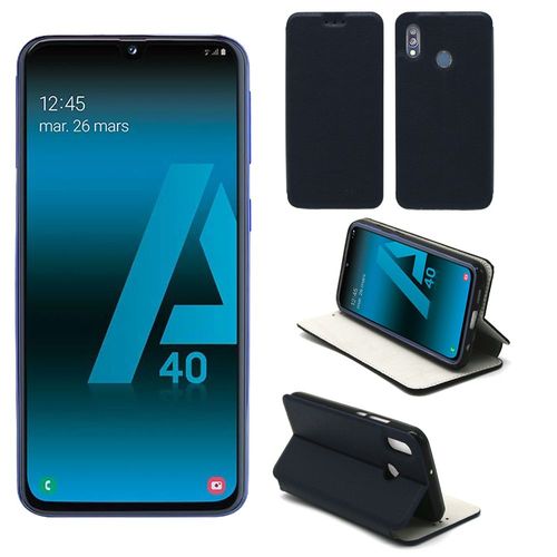 Etui Luxe Samsung Galaxy A40 4g Bleu Ultra Slim Cuir Pu Avec Stand - Housse Coque De Protection Samsung Galaxy A40 Smartphone 2019 - Accessoires Pochette Cover Xeptio Case