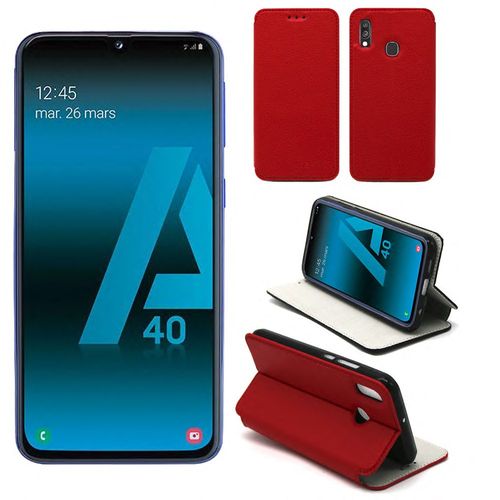 Etui Luxe Samsung Galaxy A40 4g Rouge Ultra Slim Cuir Pu Avec Stand - Housse Coque De Protection Samsung Galaxy A40 Smartphone 2019 - Accessoires Pochette Cover Xeptio Case