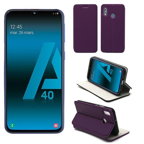 Etui Luxe Samsung Galaxy A40 4g Violet Ultra Slim Cuir Pu Avec Stand - Housse Coque De Protection Samsung Galaxy A40 Smartphone 2019 - Accessoires Pochette Cover Xeptio Case