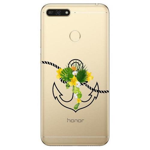 Coque Y7 2018 Ancre Fleur Tropical Transparente