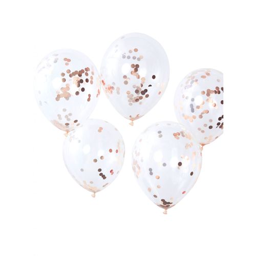 5 Ballons Transparents À Confettis Ronds Rose Gold 30 Cm Taille Unique