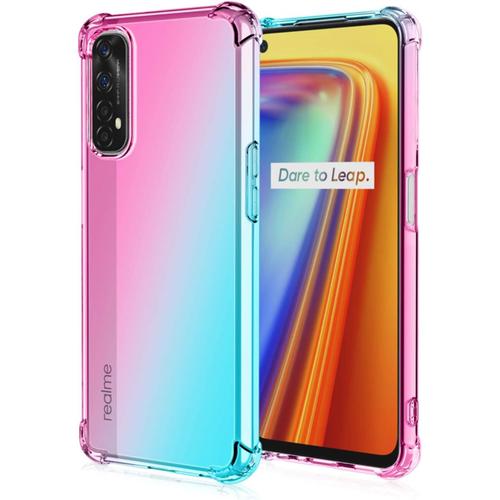 Coque Pour Realme 7 Transparente Souple Tpu De Couleur Dégradée Avec Quatre Coins Renforcé Anti-Choc Housse, Rose Vert