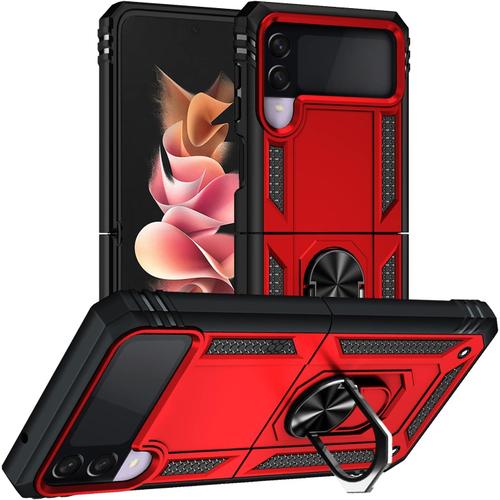 Coque Galaxy Z Flip 3 5g,Housse Silicone Antichoc Armure Protection Etui Avec Support Cover Case Pour Galaxy Z Flip 3 5g Rouge