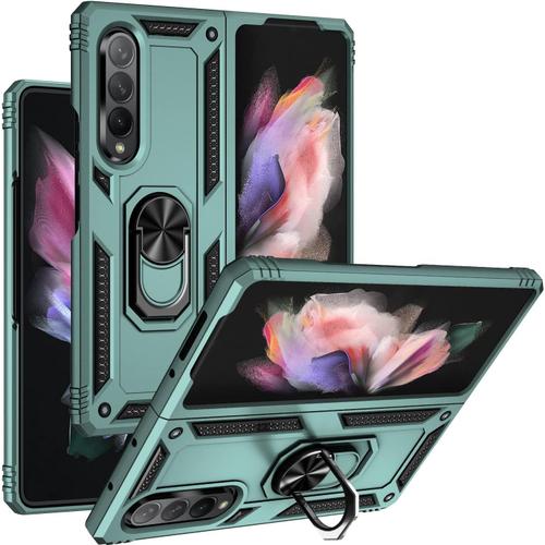 Coque Galaxy Z Fold 3 5g,Housse Silicone Antichoc Armure Protection Etui Avec Support Cover Case Pour Galaxy Z Fold 3 5g Gris Vert