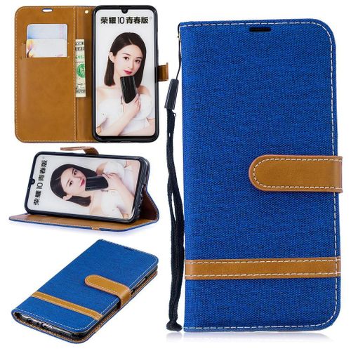 Huawei P Smart (2019) Coque, Saturcase Premium Jeans Pu Cuir Magnétique Flip Portefeuille Support Porte-Carte Coque Housse Étui Avec Dragonne Pour Huawei P Smart (2019) / Honor 10 Lite (Bleu)