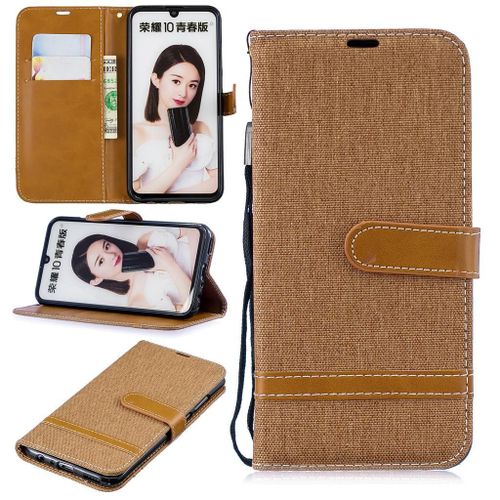 Huawei P Smart (2019) Coque, Saturcase Premium Jeans Pu Cuir Magnétique Flip Portefeuille Support Porte-Carte Coque Housse Étui Avec Dragonne Pour Huawei P Smart (2019) / Honor 10 Lite (Marron)