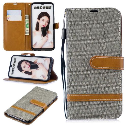 Huawei P Smart (2019) Coque, Saturcase Premium Jeans Pu Cuir Magnétique Flip Portefeuille Support Porte-Carte Coque Housse Étui Avec Dragonne Pour Huawei P Smart (2019) / Honor 10 Lite (Gris)