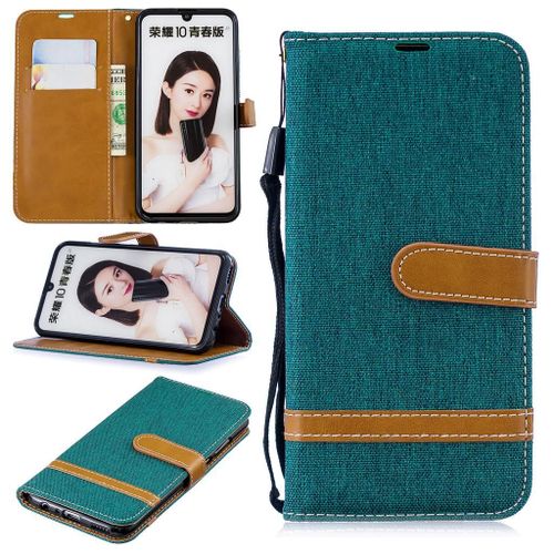 Huawei P Smart (2019) Coque, Saturcase Premium Jeans Pu Cuir Magnétique Flip Portefeuille Support Porte-Carte Coque Housse Étui Avec Dragonne Pour Huawei P Smart (2019) / Honor 10 Lite (Vert)