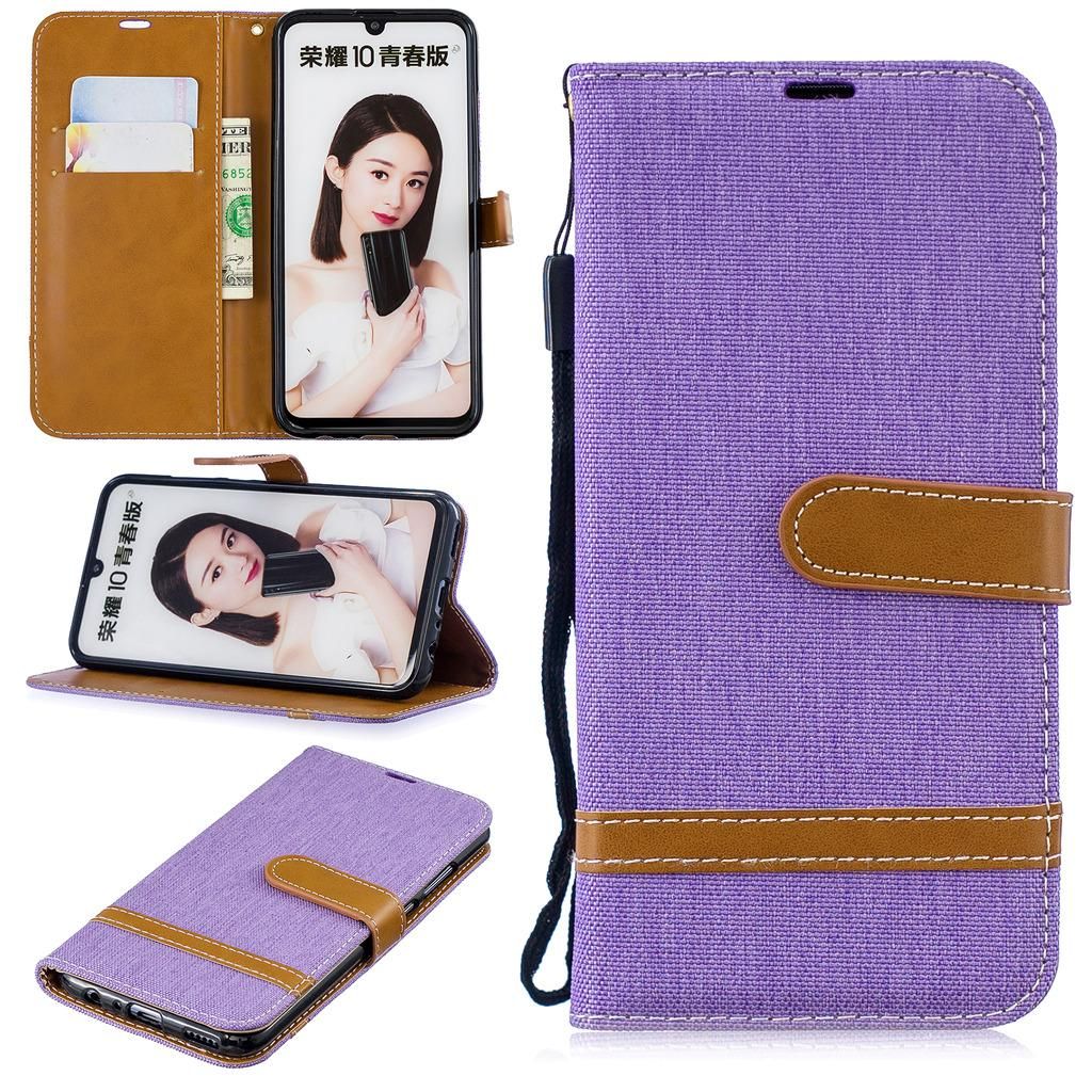 Huawei P Smart (2019) Coque, Saturcase Premium Jeans Pu Cuir Magnétique Flip Portefeuille Support Porte-Carte Coque Housse Étui Avec Dragonne Pour Huawei P Smart (2019) / Honor 10 Lite (Violet)