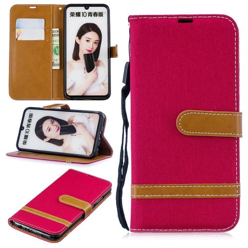 Huawei P Smart (2019) Coque, Saturcase Premium Jeans Pu Cuir Magnétique Flip Portefeuille Support Porte-Carte Coque Housse Étui Avec Dragonne Pour Huawei P Smart (2019) / Honor 10 Lite (Rouge)