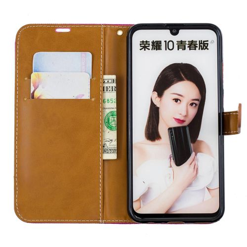 Huawei P Smart (2019) Coque, Saturcase Premium Jeans Pu Cuir Magnétique Flip Portefeuille Support Porte-Carte Coque Housse Étui Avec Dragonne Pour Huawei P Smart (2019) / Honor 10 Lite (Rose)