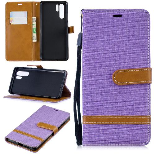 Huawei P30 Pro Coque, Saturcase Premium Jeans Pu Cuir Magnétique Flip Portefeuille Support Porte-Carte Protecteur Coque Housse Étui Avec Dragonne Pour Huawei P30 Pro (Violet)
