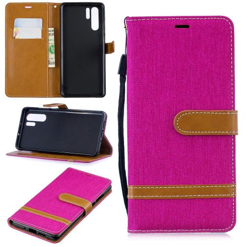 Huawei P30 Pro Coque, Saturcase Premium Jeans Pu Cuir Magnétique Flip Portefeuille Support Porte-Carte Protecteur Coque Housse Étui Avec Dragonne Pour Huawei P30 Pro (Rose)