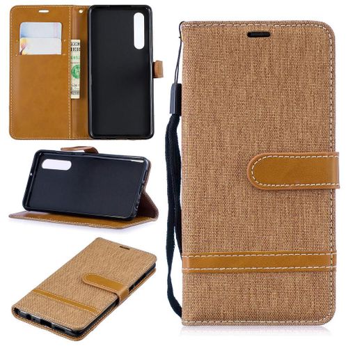 Huawei P30 Coque, Saturcase Premium Jeans Pu Cuir Magnétique Flip Portefeuille Support Porte-Carte Protecteur Coque Housse Étui Avec Dragonne Pour Huawei P30 (Marron)