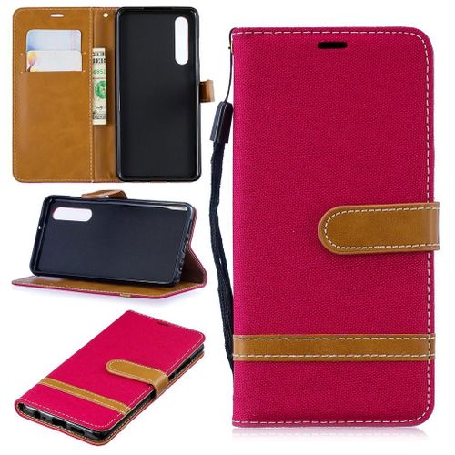 Huawei P30 Coque, Saturcase Premium Jeans Pu Cuir Magnétique Flip Portefeuille Support Porte-Carte Protecteur Coque Housse Étui Avec Dragonne Pour Huawei P30 (Rouge)