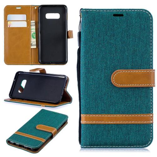 Samsung Galaxy S10e Coque, Saturcase Premium Jeans Pu Cuir Magnétique Flip Portefeuille Support Porte-Carte Protecteur Coque Housse Étui Avec Dragonne Pour Samsung Galaxy S10e (Vert)