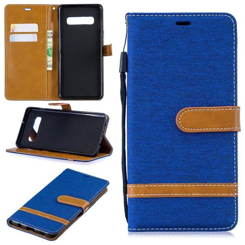 Samsung Galaxy S10 Plus Coque, Saturcase Premium Jeans Pu Cuir Magnétique Flip Portefeuille Support Porte-Carte Protecteur Coque Housse Étui Avec Dragonne Pour Samsung Galaxy S10 Plus (Bleu)