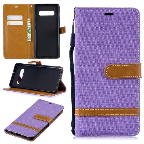 Samsung Galaxy S10 Plus Coque, Saturcase Premium Jeans Pu Cuir Magnétique Flip Portefeuille Support Porte-Carte Protecteur Coque Housse Étui Avec Dragonne Pour Samsung Galaxy S10 Plus (Violet)