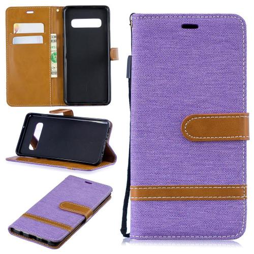 Samsung Galaxy S10 Coque, Saturcase Premium Jeans Pu Cuir Magnétique Flip Portefeuille Support Porte-Carte Protecteur Coque Housse Étui Avec Dragonne Pour Samsung Galaxy S10 (Violet)