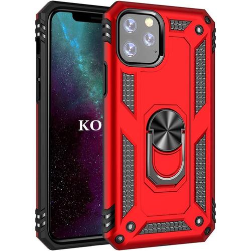 Coque Iphone 11 Pro Max Case,Double Couche Renforcée Défense Bumper Tpu Silicone Antichoc Armure Housse Etui Avec Anneau Support Pour Apple Iphone 11 Pro Max 6,5 Pouces Rouge