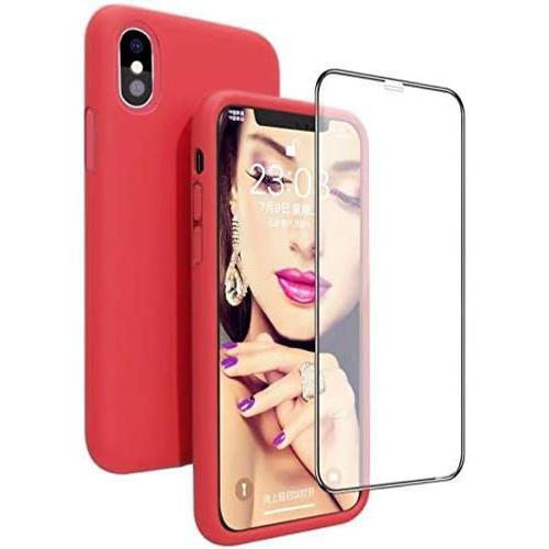 Coque Huawei Mate 20 Pro, 360 Degrés Protection Silicone Liquide Anti-Rayure Avec Protecteur D'écran Gratuit, Housse Silicone Anti-Choc Gel Case Pour Huawei Mate 20 Pro, Rouge