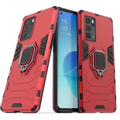 Coque Compatible Avec Oppo Reno 6 Pro 5g Antichoc Militaire Magnétique Fermoir Anneau Réglable Anti Rayure Pc Rigide Bumper Housse Protection Etui Pour Oppo Reno 6 Pro.Red Kkh