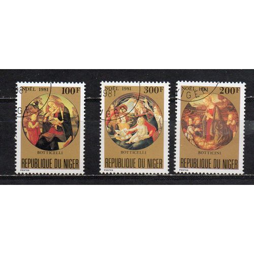 Niger- Série De 3 Timbres Oblitérés- N°560/2- Oeuvres De Botticelli Et Botticini- Noël 1981