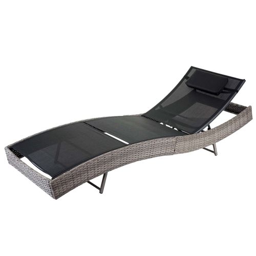 Chaise Longue Savannah En Polyrotin, Transat De Jardin   Gris, Textilene Noir