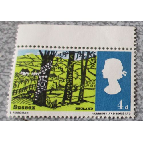 Royaume-Uni - Timbre Anglais 4d Old British Penny - Landscapes Hassock (Sussex) - Arbres Et Paysages Du Sussex - Polychrome - Date De Sortie 02/05/1966 - 41x24mm
