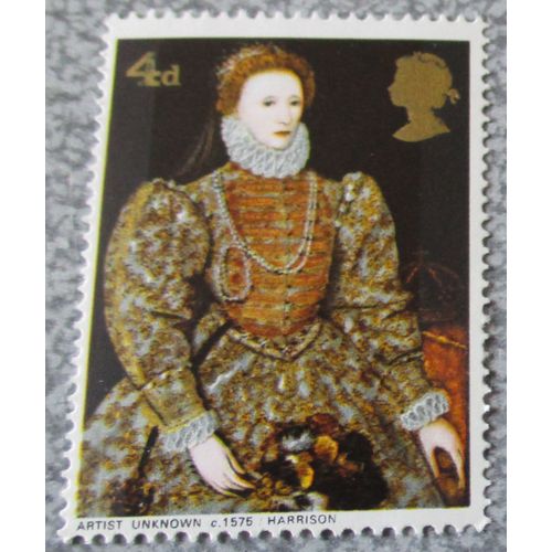 Royaume-Uni -Timbre Anglais 4d Old Penny- Queen Elizabeth I - Paintings - Polychrome - Série Peintres Anglais Artiste Inconnu - Date De Sortie 12/08/1968 - 30x41mm