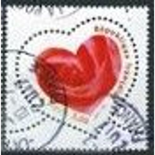 Timbre Oblitéré Coeur "Je T'aime - Rose"