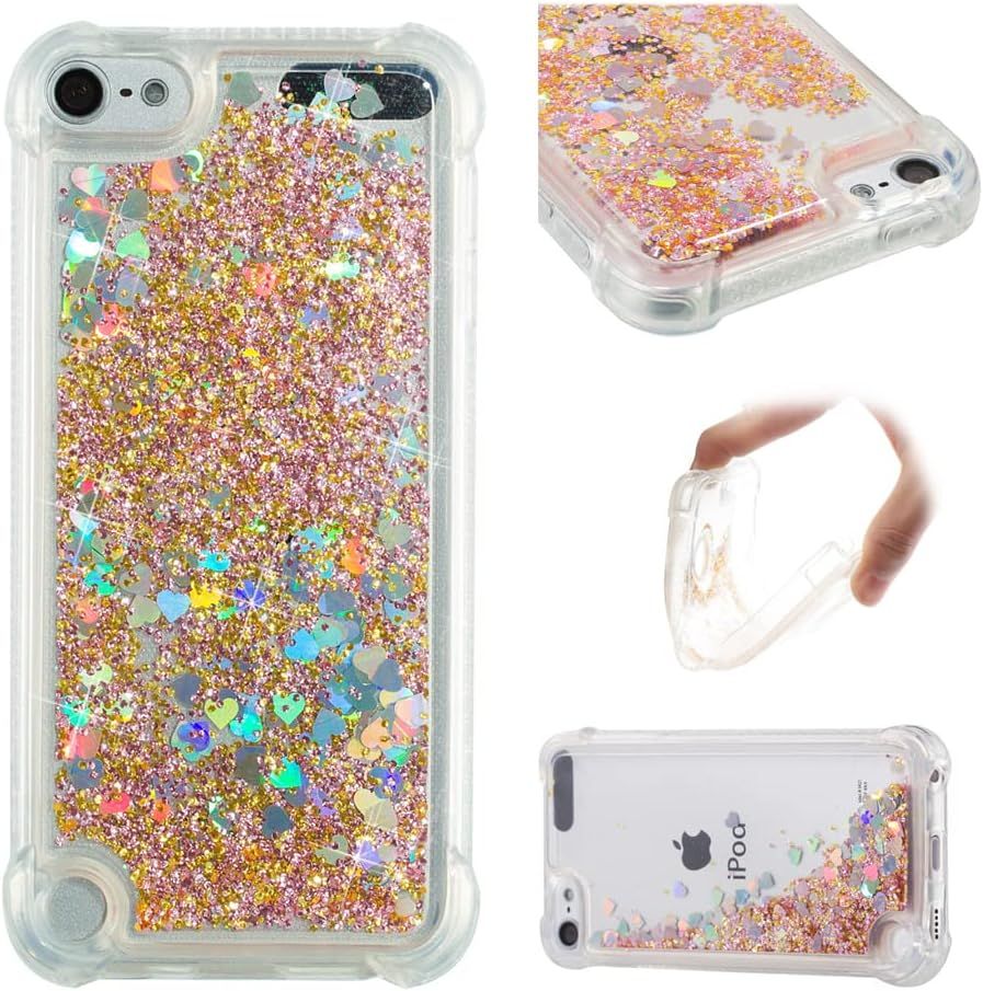 Coque Compatible Avec Ipod Touch 7 Étui Sables Mouvants Liquides Brillants Très Mince Transparente Silicone Antichoc Tpu Bumper Housse Pour Ipod Touch 6 Touch 5. Love Gold Ybw