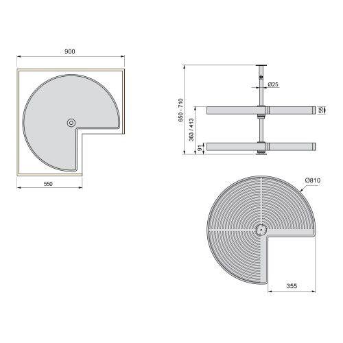 Plateau tournant 3/4 pour meuble d'angle-gris-module 900mm EMUCA