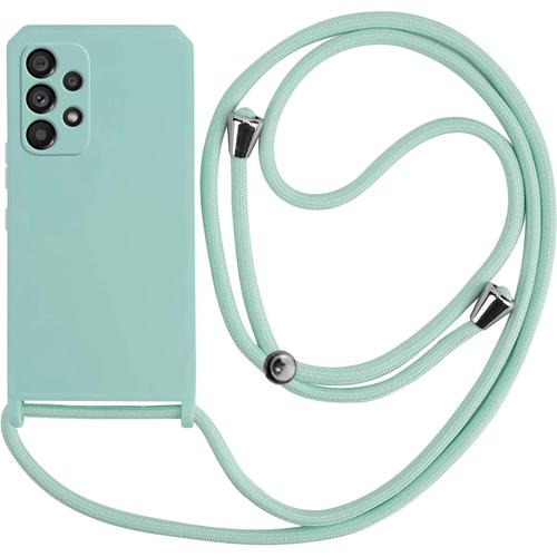 Coque Pour Samsung Galaxy A33 5g 6.4"" Premium Avec Corde Suspendue Bonbons Avec Pendentif Cordon Doux Et Durable Vert Turquoise