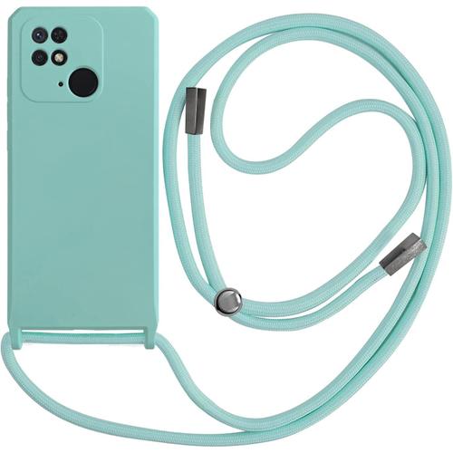 Coque Pour Xiaomi Redmi 10c Premium Avec Cordon De Suspension Coque Candy Avec Pendentif Cordon Doux Et Durable Vert Turquoise