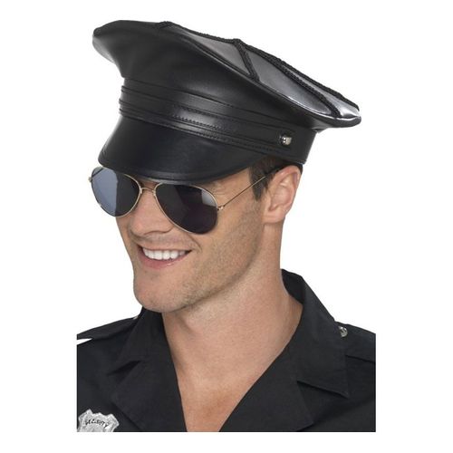 Casquette De Police Noire Faux Cuir (Taille Unique Adulte)