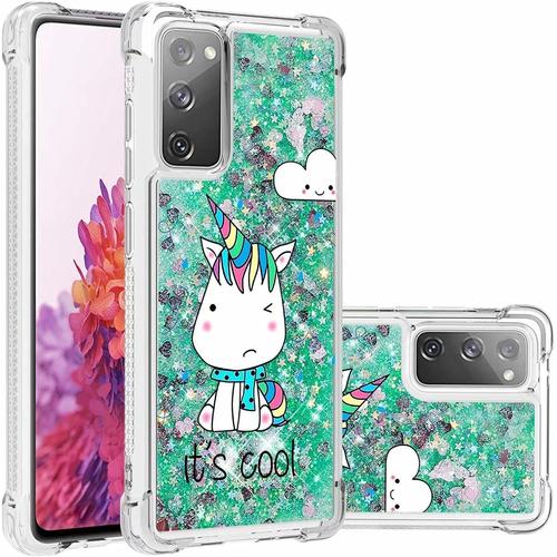 Compatible Avec Coque Samsung Galaxy S20 Fe 4g/5g/S20 Lite Glitter Sables Mouvant Étui Transparente Souple Silicone Tpu Quatre Coins Anti-Chute Housse Protection-Petit Monstre