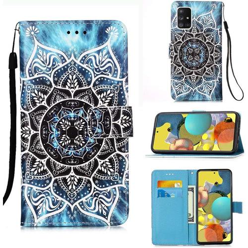 Coque Pour Samsung Galaxy A51 5g Avec Verre Trempé Etui Samsung A51 5g Cuir Pu Portefeuille Flip Magnétique Antichoc Housse En Clapet De Protection Etui Samsung A51 5g Mandala