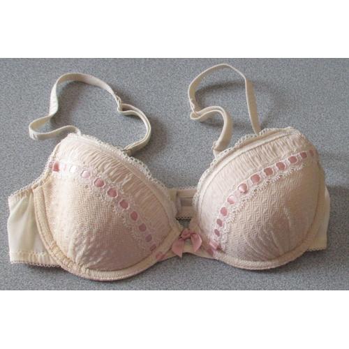 Soutien-Gorge Ampliforme À Balconnets Marks & Spencer - Dentelle Beige/Ruban Et Petits Noeuds Roses - Modal Et Polyamide - Fermeture Réglable Au Dos - Petite Taille