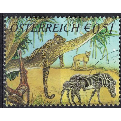 Autriche 2002 Oblitéré Used Animaux Sauvages Zèbre Orang-Outan Lionne Su
